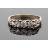 Antique five stone diamond ring featuring five graduated old cut diamonds 0.40ct approx, stamped 18,