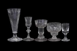 Group of various glasses, 18th Century and later including a pan top firing glass, two further small