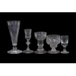 Group of various glasses, 18th Century and later including a pan top firing glass, two further small