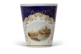 Grange Worcester mid 19th Century beaker painted with a view of Worcester with factory mark and