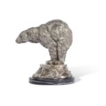 20th Century cast metal model of a Polar Bear set on a polished stone base 23cm tall