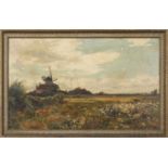 A. W. Harrison, East Anglian Landscape of a windmill and cottage overlooking fields, oil on