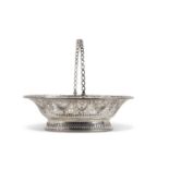 Heavy quality George V cake basket in Adam style, oval shaped, heavily pierced and embossed with