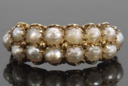 Victorian seed pearl ring, a double row design featuring fourteen small pearls in an ornate