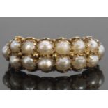 Victorian seed pearl ring, a double row design featuring fourteen small pearls in an ornate