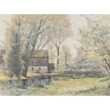 S. A. Harding (British early 20th century), Watercolour of a mill next to woodland, watercolour,