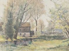 S. A. Harding (British early 20th century), Watercolour of a mill next to woodland, watercolour,