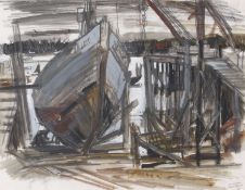 Janet Sturge (British, 20th century), "SW Harbour", mixed media, signed and dated '63, 15.5x19ins.
