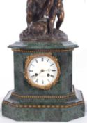 A good quality19th century French clock garniture, the clock set in a green marble case mounted with