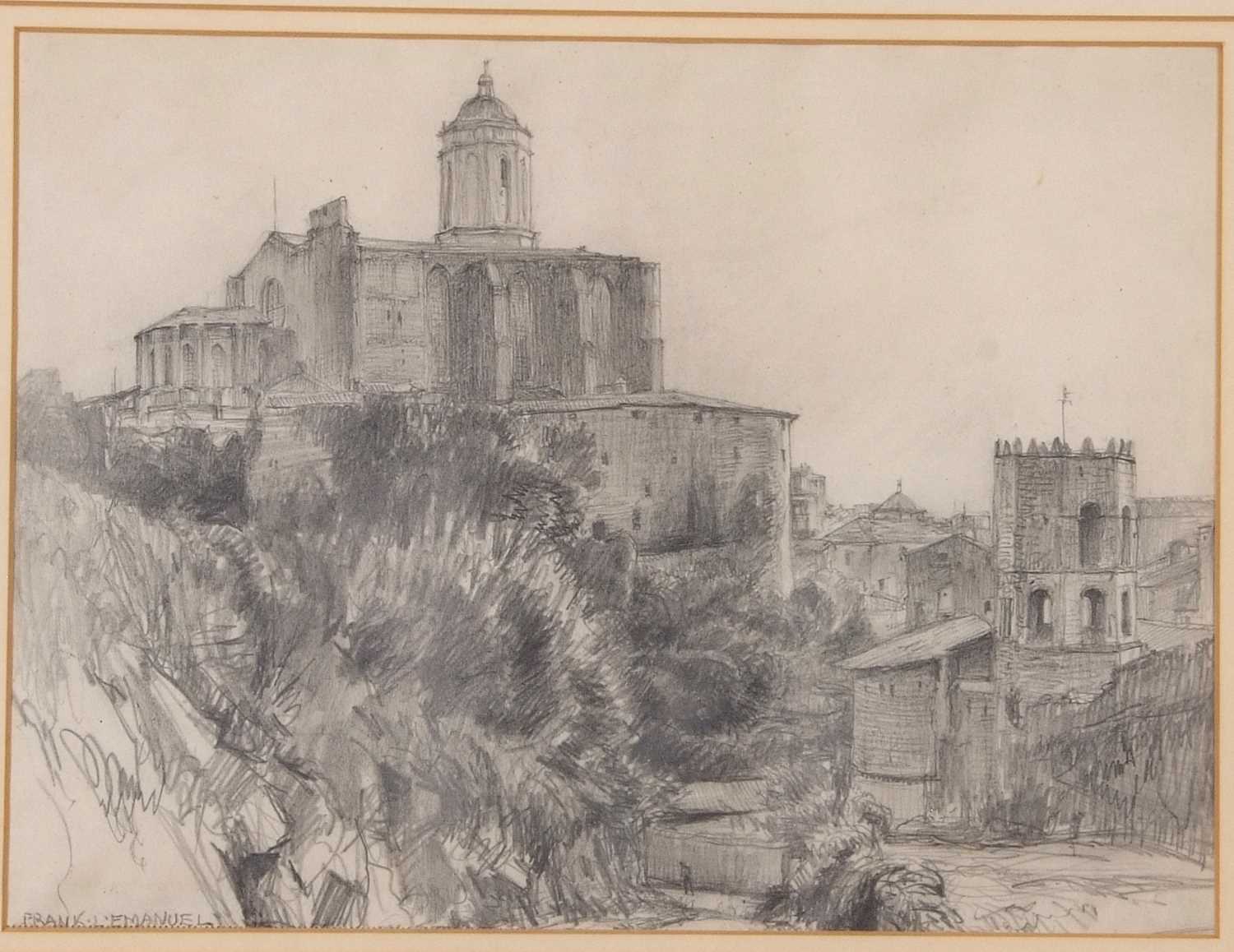 Frank L Emanuel (British, 1865-1948), Townscape, possibly Gerona, pencil, signed. 11x15insQty: 1 - Image 3 of 3