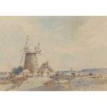Arthur E. Davies RBA RCA (British,1893-1988), Norfolk Mill, watercolour and ink, signed.10.5x19ins.