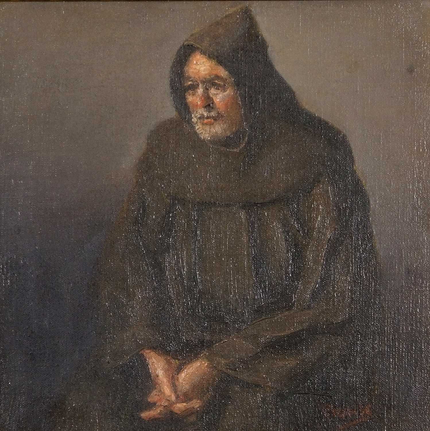 Richard Pionk (American 1936-2007), Two portraits; one of a seated man in a monastic cowl, and the - Image 6 of 6