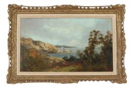 Manner of John Knox (British, 1778-1845), An extensive coastal landscape with figures in the