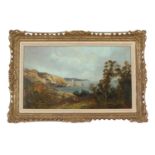 Manner of John Knox (British, 1778-1845), An extensive coastal landscape with figures in the