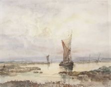 Jack Cox (British,1914-2007) estuary scene, oil on board, signed, 14x16ins, framed.