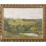 Anthony French (British, b. 1941), Landscape, 'Cherry Tree Farm, Polstead, Suffolk' (verso), oil