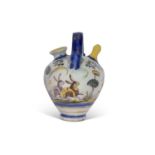 Italian Maiolica syrup jar decorated with rabbits and deer, probably late 17th Century, 15cm high (