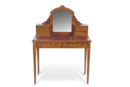 Late 19th century faded rosewood mirror back desk or dressing table with inset leather surface, four