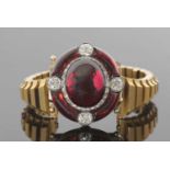 Mid-19th Century garnet and diamond bracelet/brooch circa 1860, the oval brooch set to the centre