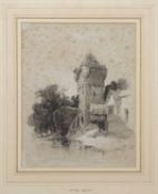 Henry Bright (British 1814-1873), Achitectural interest, a pencil study of a watch tower with