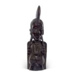 Large African ebony carved half length bust of female figure in traditional headdress, 79cm high