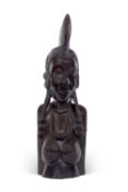 Large African ebony carved half length bust of female figure in traditional headdress, 79cm high