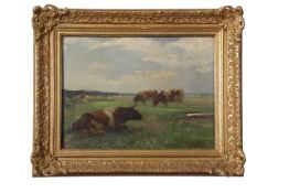 Sir John Alfred Arnesby Brown R.A (British, 1866-1955), Cattle in a landscape, 1919, oil on