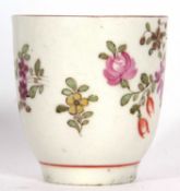 Lowestoft coffee cup circa 1770 decorated with flowers by the tulip painter within a brown line rim
