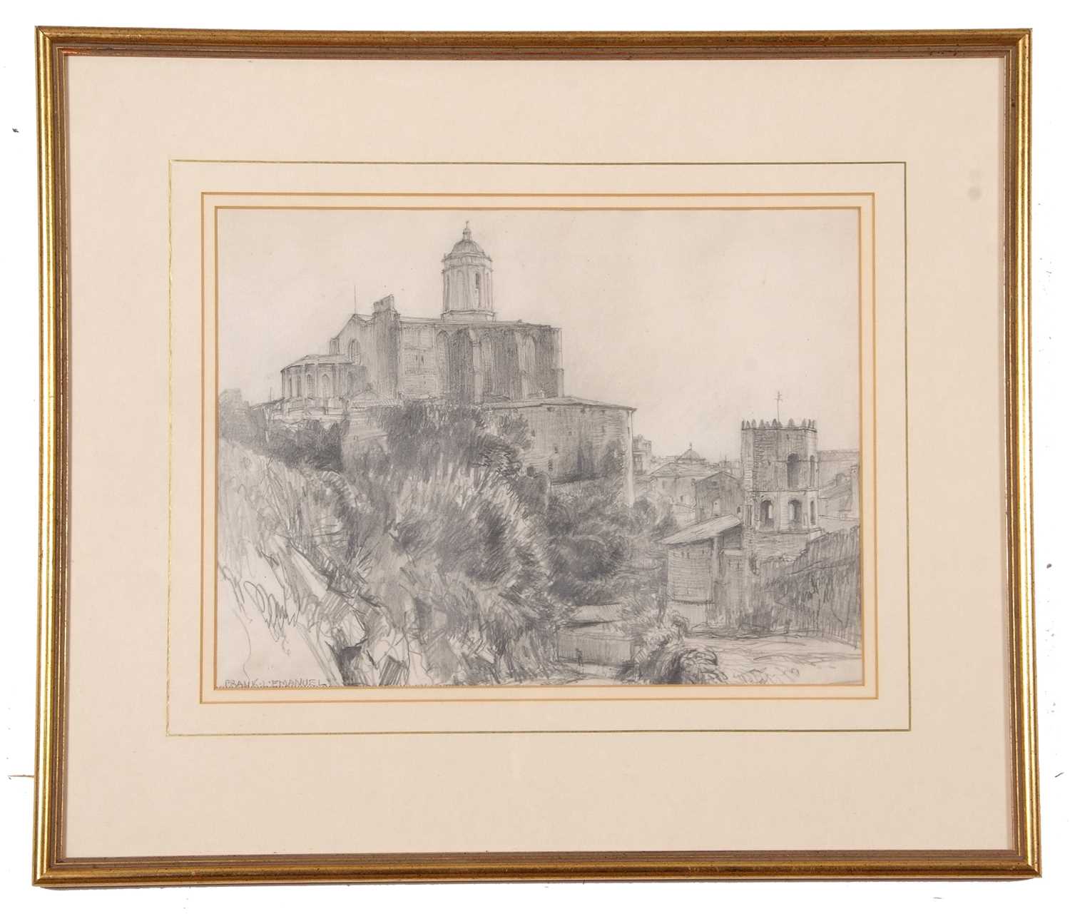 Frank L Emanuel (British, 1865-1948), Townscape, possibly Gerona, pencil, signed. 11x15insQty: 1 - Image 2 of 3