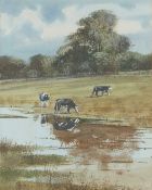 Michael J. Sanders (British, b.1950), Cattle at Felbrigg II, watercolour, mounted, 8.5x7ins,
