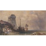 William Callow RWS (British, 1812-1908), 'Unloading the Catch at Dieppe' watercolour over pencil