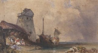 William Callow RWS (British, 1812-1908), 'Unloading the Catch at Dieppe' watercolour over pencil