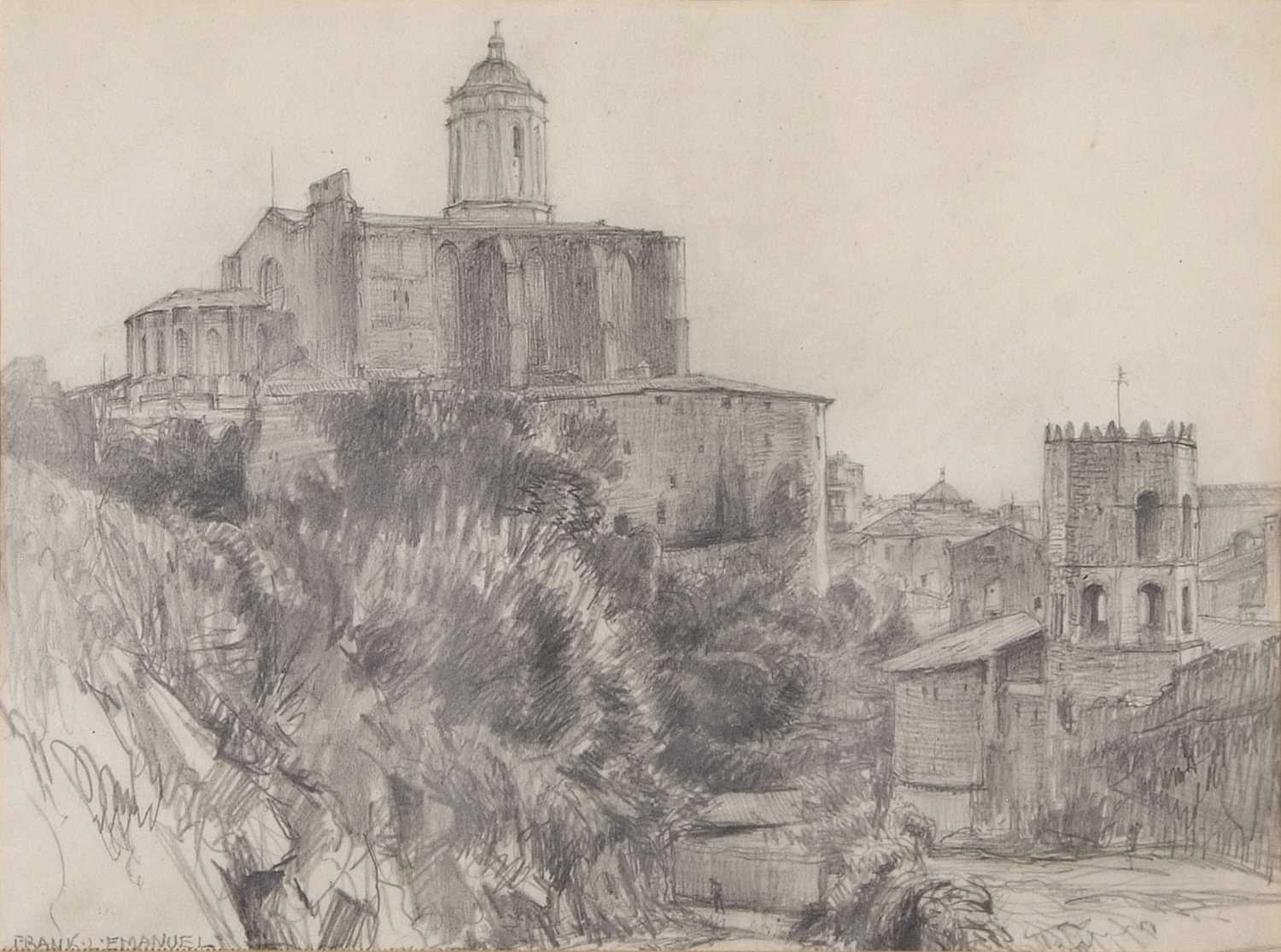 Frank L Emanuel (British, 1865-1948), Townscape, possibly Gerona, pencil, signed. 11x15insQty: 1