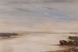 Shirley Carnt (British, b.1927), Norfolk Estuary, oil on canvas, signed and dated 1964,19x29.5ins,