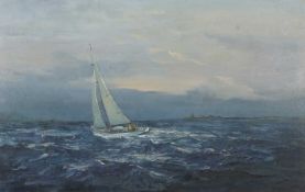 Jack Cox (British,1914-2007), sailing scene, inscribed 'Griffin II' on verso, oil on board, signed,