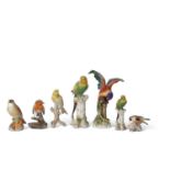 Quantity of bird models including two Royal Worcester examples and two continental examples of