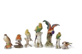 Quantity of bird models including two Royal Worcester examples and two continental examples of