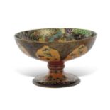 Large Wedgwood fairyland lustre four footed bowl designed by Daisy Makeig-Jones, the interior