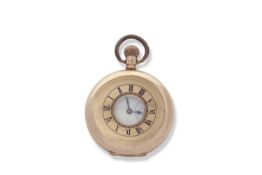 A 9ct gold Half Hunter pocket watch g/w 92gms approx, white enamel dial with sub second dial and