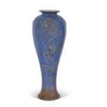 Large Royal Doulton vase by Frank Pope of inverted ballister form, the blue ground with tube-lined