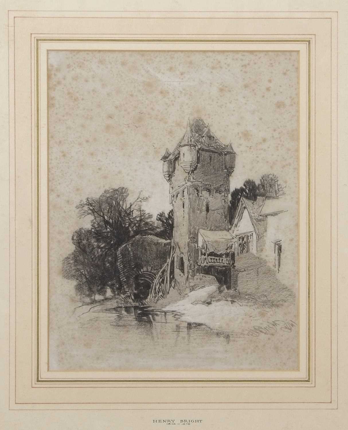 Henry Bright (British 1814-1873), Achitectural interest, a pencil study of a watch tower with - Image 2 of 2