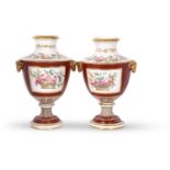 Pair of 19th Century English porcelain vases possibly Coalport, with central panel of painted basket