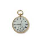 18ct gold open face pocket watch hallmarked throughout the case for London 1874, it has a white