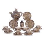 Japanese tea set decorated with sages, together with a small Satsuma vase and tea cups (qty)