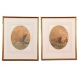 British School, 19th Century, A pair of watercolours depicting Broadland wherries and trawlers off