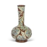 Doulton Lambeth faience vase with brown and green slip design, artists monogram to base, 21cm high