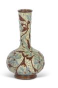 Doulton Lambeth faience vase with brown and green slip design, artists monogram to base, 21cm high