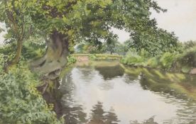 Alfred H. Palmer (British 1911-1985), Riverscape, watercolour, signed. 12x18ins.