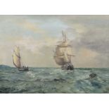 Jack Cox (British,1914-2007), A pair of sailing ships off the coast, oil on canvas, signed,
