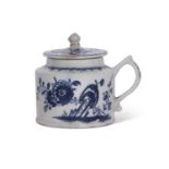 Rare early Lowestoft porcelain wet mustard pot with trailing designs of flowers and rock work, the